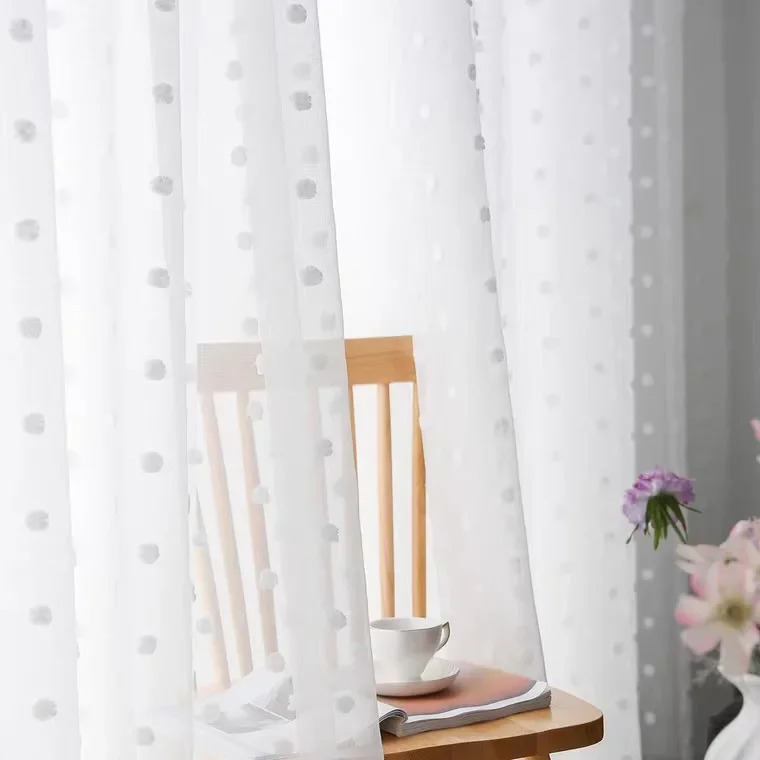 

Jacquard Yarn White Solid Color Yarn Three-dimensional Plush Ball Versatile Japanese Curtains for Living Dining Room Bedroom