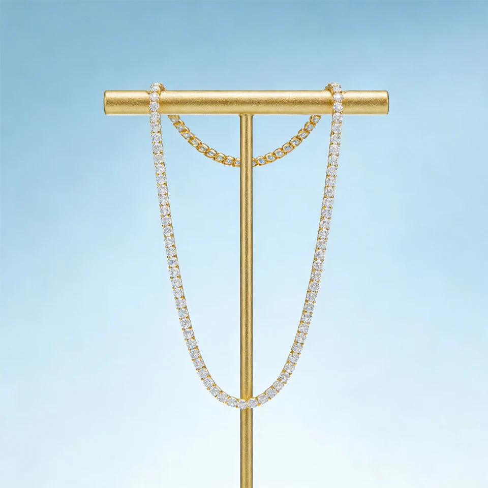 VANAXIN Luxury Hip Hop 5m Tennis Necklace Iced Out 14k Gold Plated Cubic Zirconia Fine Jewelry Wholesale