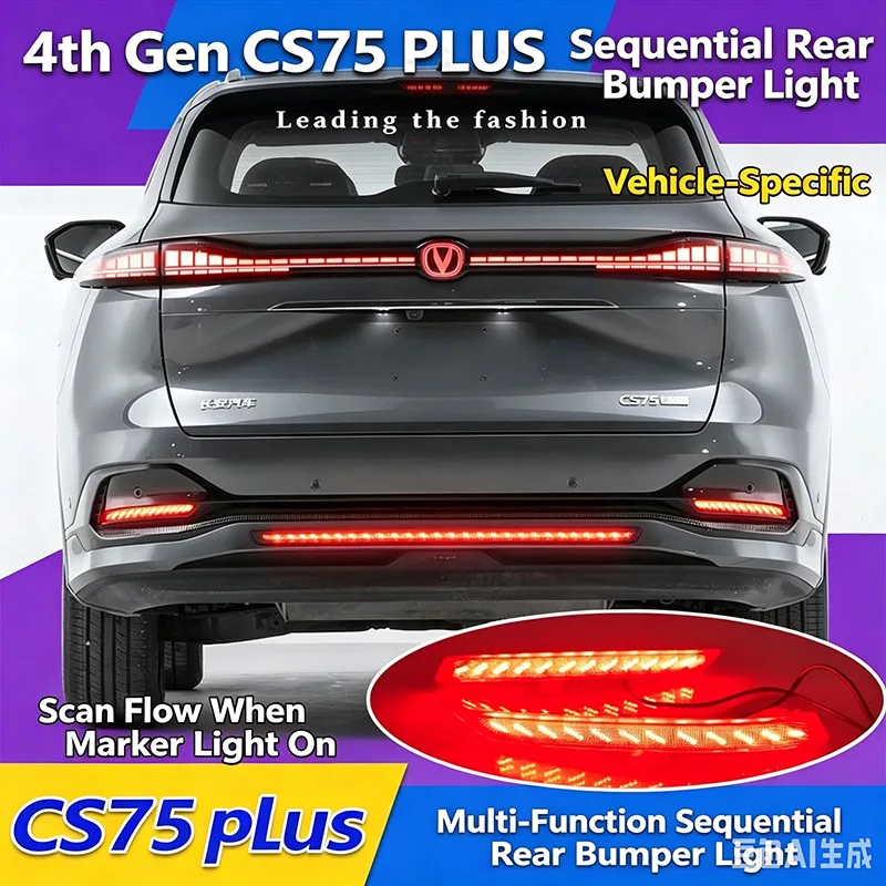 For Changan CS75PLUS G4 2026 Flowing LED Lights, Front and Rear Bumper Lights