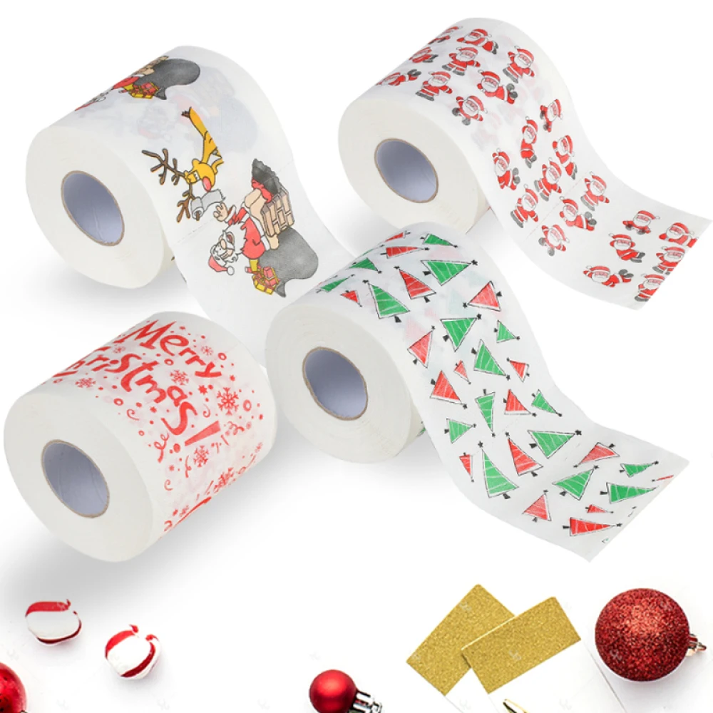 Weihnachten Toilettenpapier Festival Thema Gedruckt Holzzellstoff Toilettenpapier Festliche Geschenke Rolle Weihnachtsmann Rentier Dekor Zubehör – Detail 1