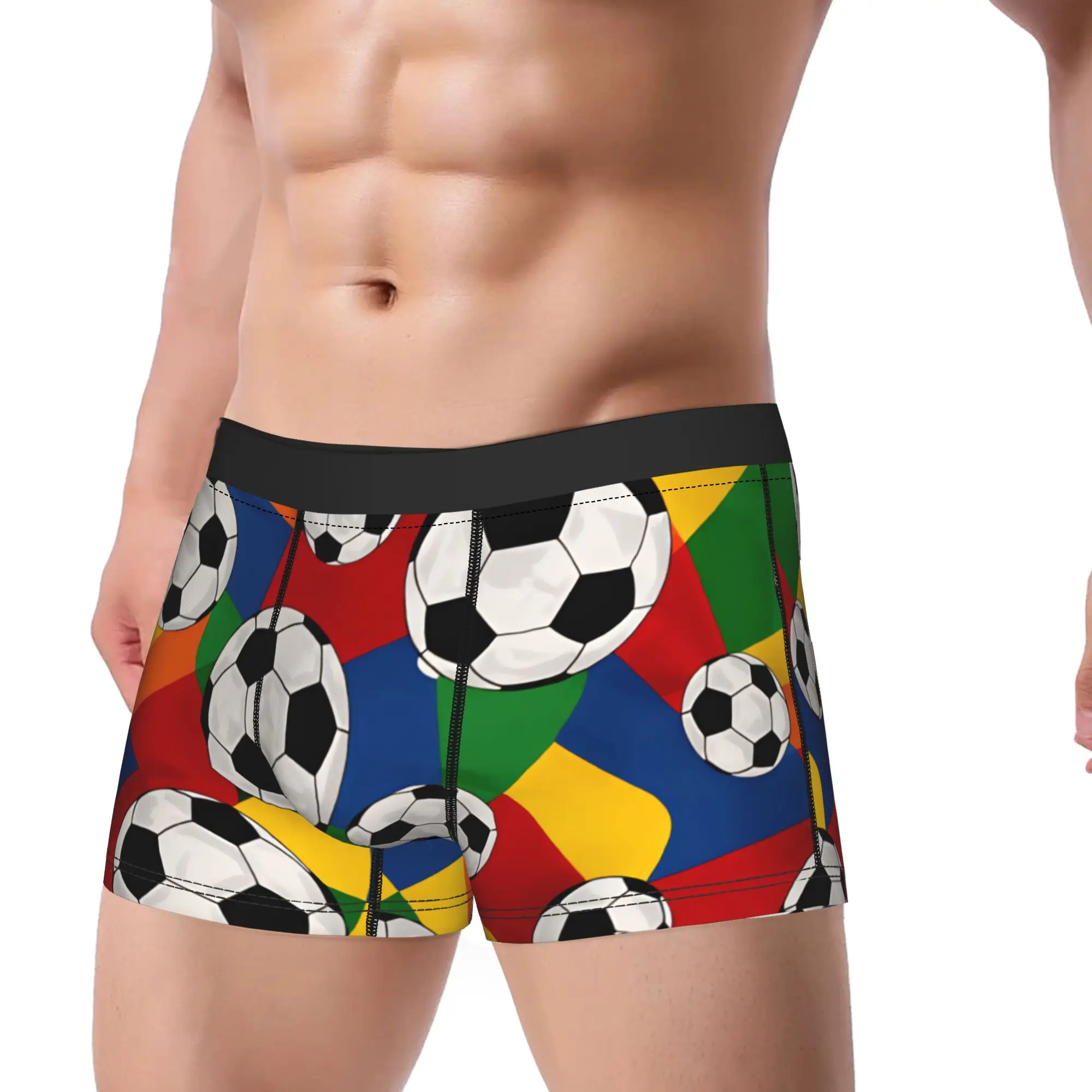 Soccer Ball Colorful Geometric Background Underwear  Funny Underpants Design Shorts Briefs For Men Pouch Plus Size Boxer Shorts