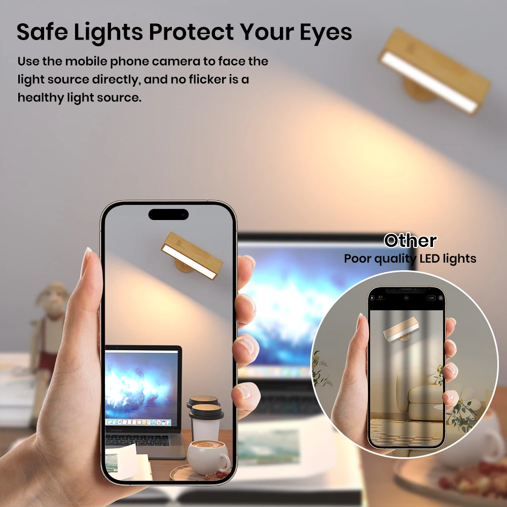 LED  Wall Lamp 3 Color Temperature 3000k-6000k Dimmable Battery Operated Wall Sconce Rotatable Cordless Magnetic Wall