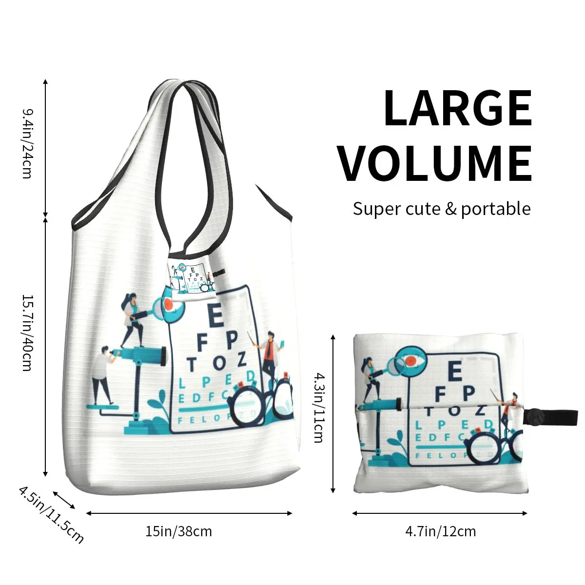 Funny Printed Snellen Chart Eye Exam Tote Shopping Bag Portable Shopper Shoulder Optometrist Optician Handbag