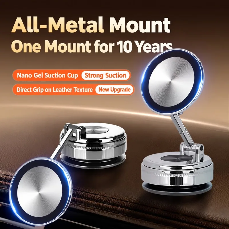 2026 New Metal Car Phone Mount – Vacuum-Suction Magnetic Holder for Navigation, Shockproof Support with Suction Cup