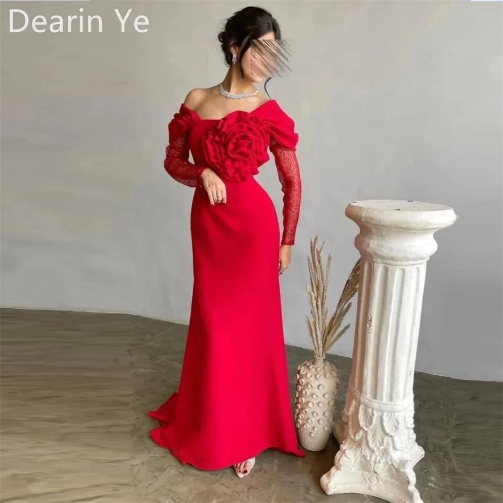 

Customized Formal Dress Prom Evening Gown Dearin Off-the-shoulder Column Floor Length Skirts 3D Rose Flower Lace Bespoke Occasio