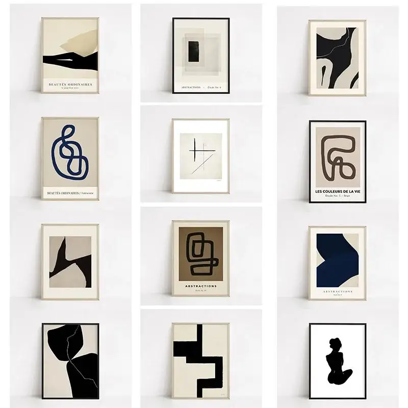 Moderne Abstrakte Beige und Weiße Leinwandmalerei Skandinavischer Neutraler Wandkunstdruck für Wohnraumdekoration Kunstgalerie-Poster