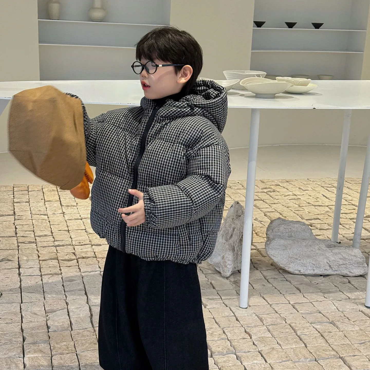 

2025 Winter New Product Children's Thickened Plaid Cotton Jacket Boys' Foreign Style Warm Bread Casual Wear