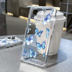 Blue Butterfly Clear Silicone﻿ Phone Case For iPhone 16 15 14 Pro Max 15 16 Plus 11 12 13 Pro Shockproof Transparent Cover Funda