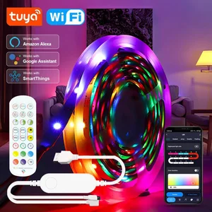 أضواء شريطية USB LED لتزيين غرفة النوم ، تحكم تطبيق Tuya ، تغيير اللون ، 5050 RGB ، إضاءة خلفية للتلفزيون ، شريط مصباح مرن ، 1-30 م ، 100 قدم أعلى 6 مبيعات Tuya Led شريط إضاءة - No3