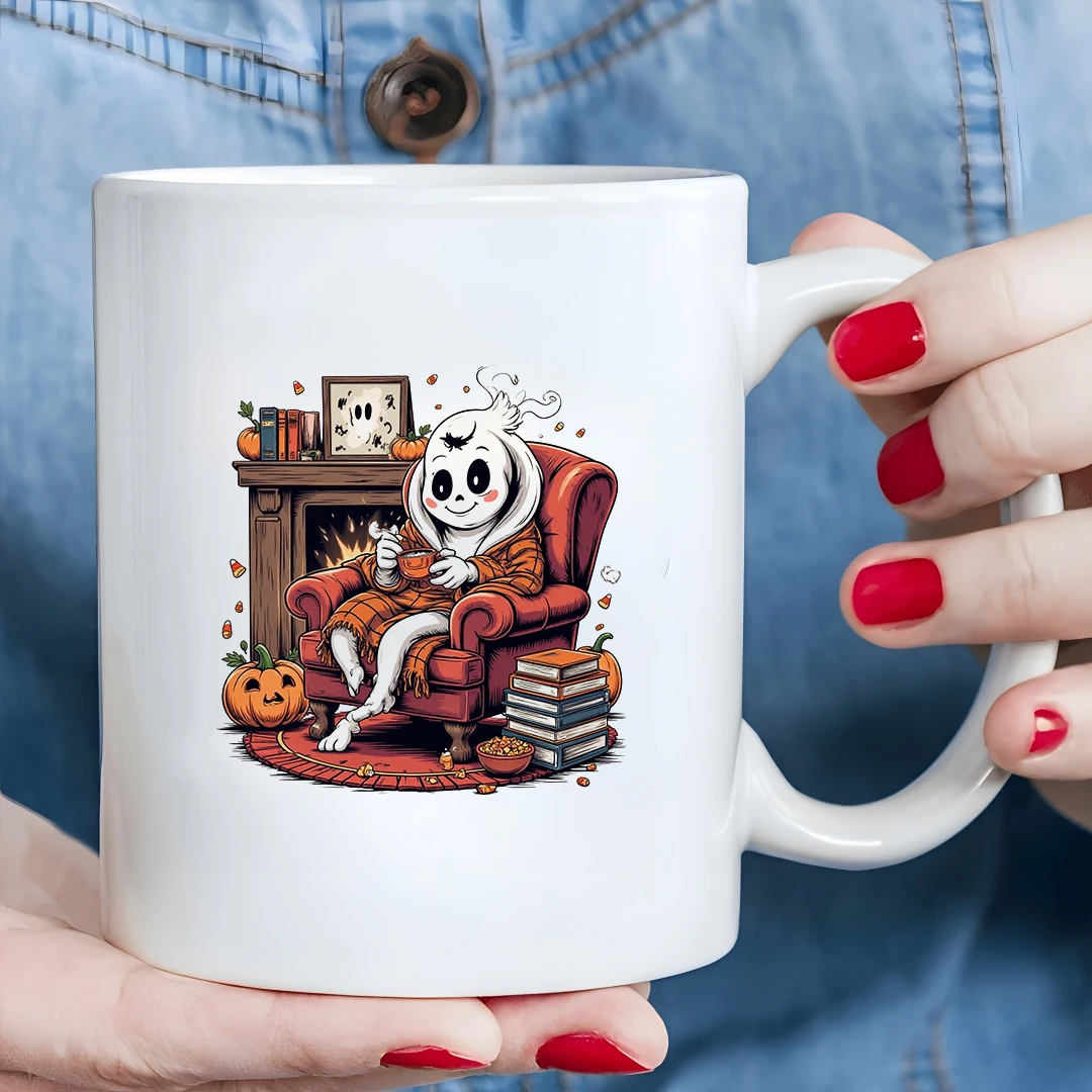 

11oz Cup + Halloween Ghost Theme + Kids Cold & Hot Beverage Cup - Christmas Gift for Family & Office