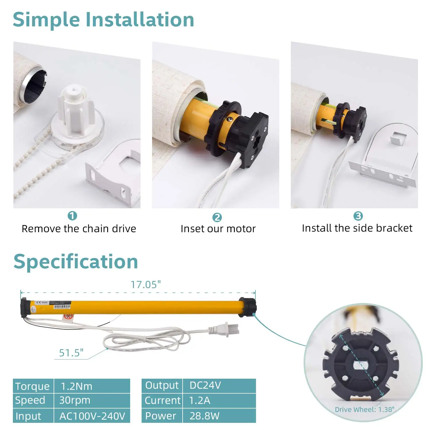 AM25 WiFi Tubular Motor, DIY Hardwired Motorized Blind Controller for 1.5\