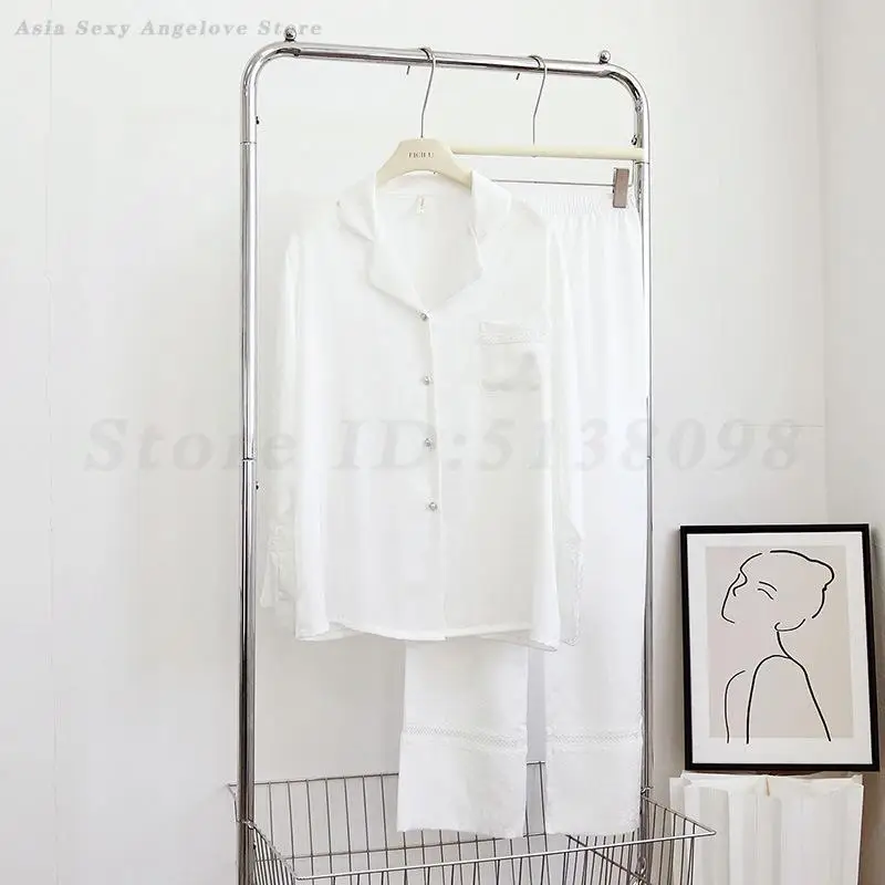 Damska jedwabista satynowa piżama 2-częściowa, elegancki komplet: długi rękaw, spodnie, luźny, casualowy strój domowy, odzież wypoczynkowa.