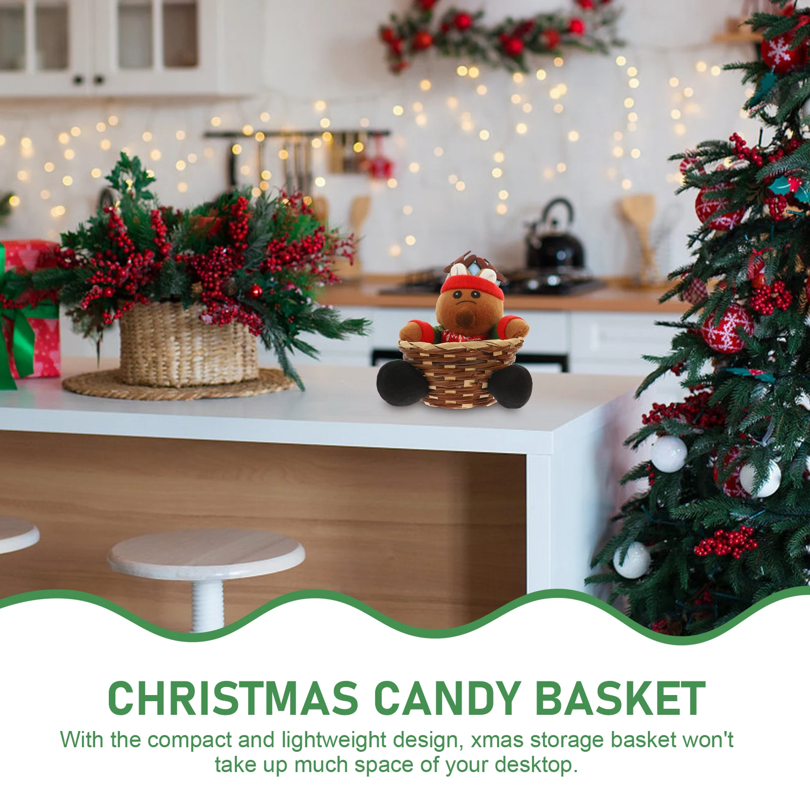 

2pcs Christmas Basket Xmas Gift Holder Polyester Bamboo Snack Storage Container Decorative Creative Holiday