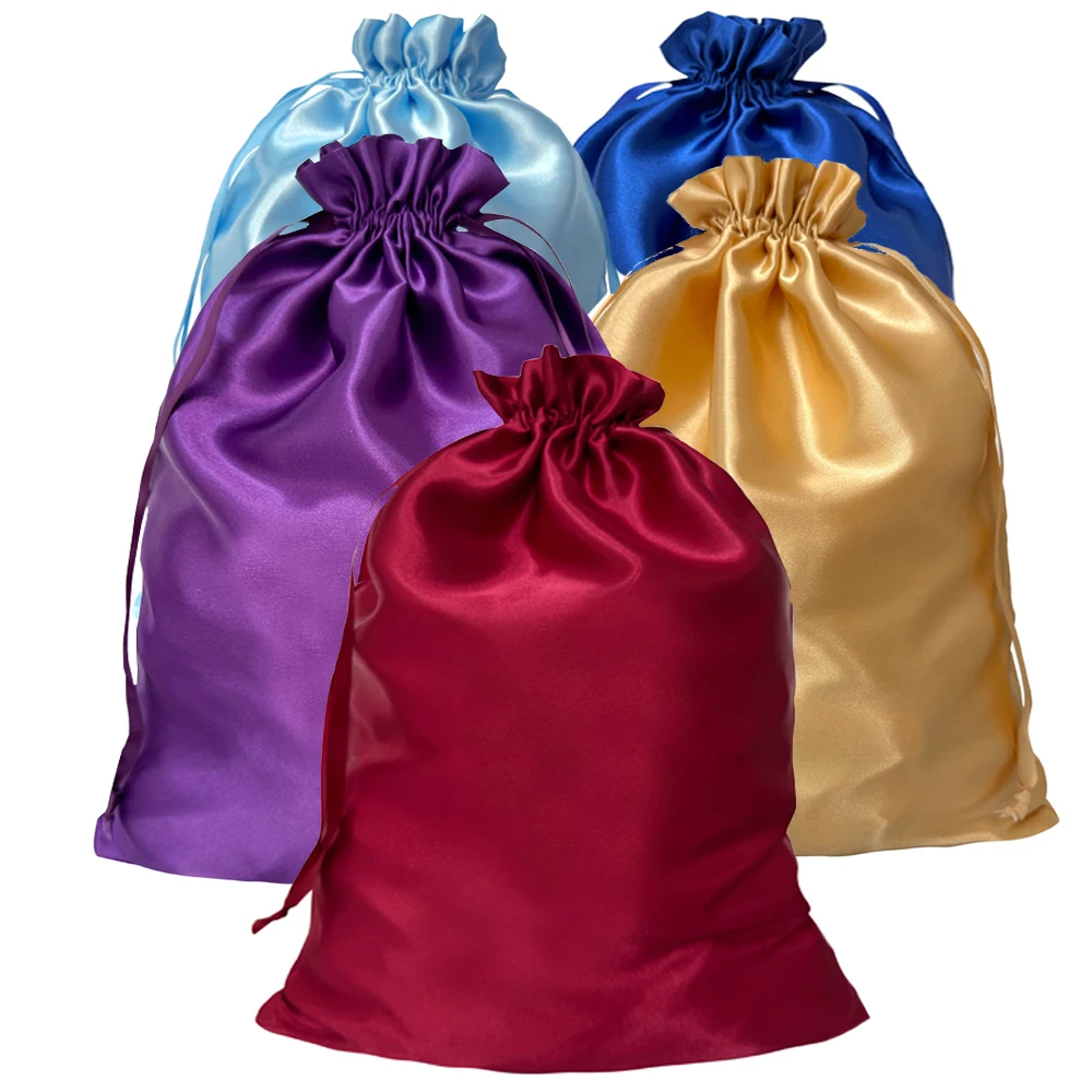 Bolsas de satén para embalaje de extensiones de cabello, paquetes, bolsas de seda suave con cordón, bolsas de almacenamiento de herramientas para el cabello, 1/3 Uds./lote