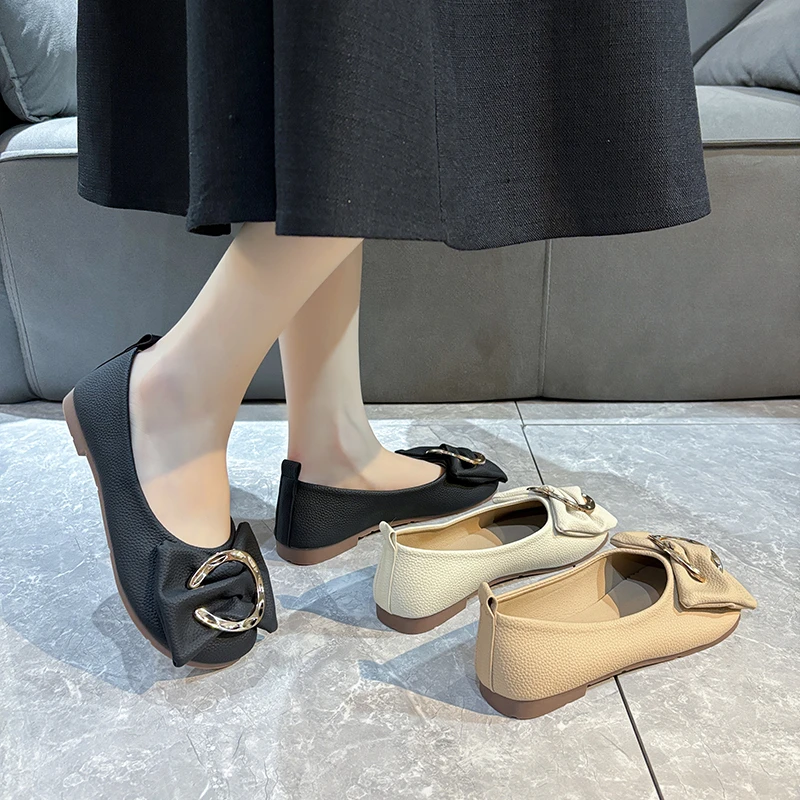 New Style Women's Casual Shoes Comfortable Non-slip Wear-resistant Simple Metal Decorative Casual Breathable Ballet Flat Loafers