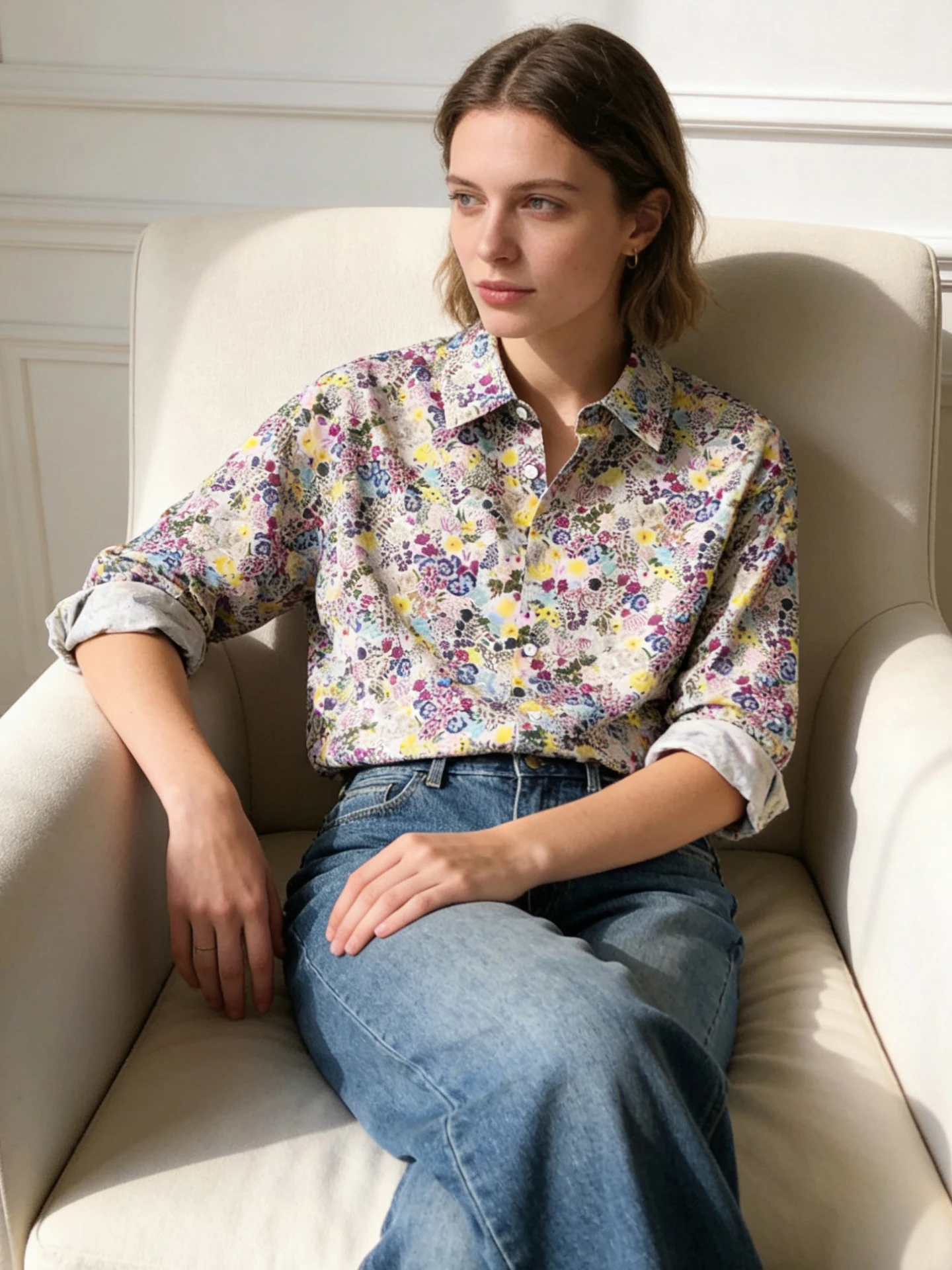 

Новая весенняя женская хлопковая рубашка свободного кроя с цветочным принтом, модная повседневная блузка с длинным рукавом на пуговицах