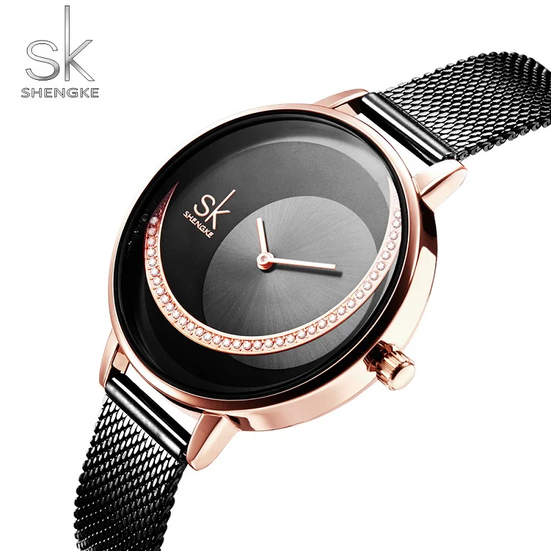 Shengke SK Fashion Top Luxury Brand Women Quartz Wristwatches Creative Design Thin Ladies Wrist Watch For Female Montre Femme