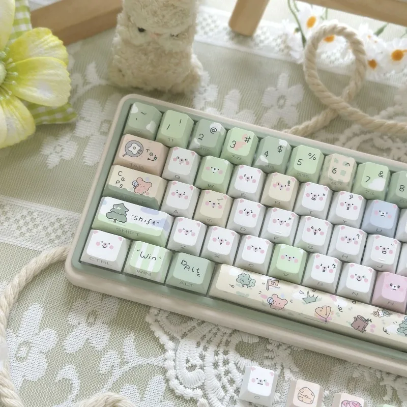 

Колпачки для клавиш с медведем для кемпинга, на заказ, PBT, вишневый профиль, сублимационная мультяшная аниме, милая точка, колпачок для клавиш для геймеров, механическая клавиатура «сделай сам»