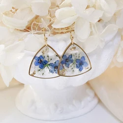 Pressed Blue Flower Earrings Natural Forget-me-not Dried Flower Earring Wholesale Handmaking Epoxy Resin Floral Earrings Custom