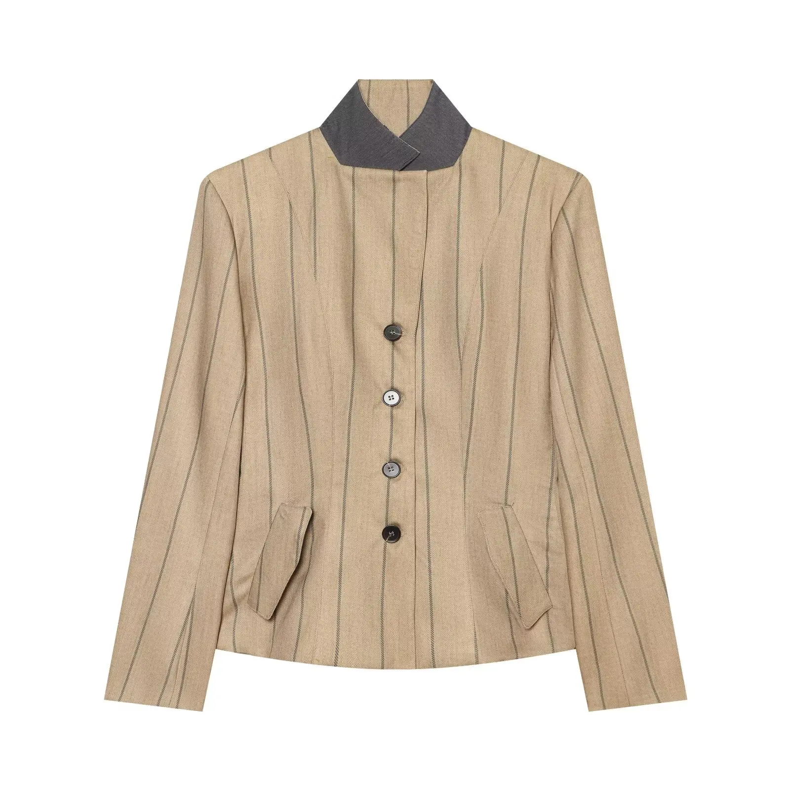Women 2026 Vintage Striped Slim Blazers Early Fall Fashion Elegant Commute Blazers Office Lady Chic High Street Blazers