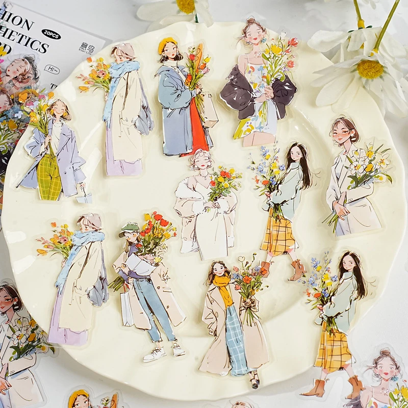 20Pcs/pack Fashion Girls Outfit Theme Stickers Trendy Street Style Journal DIY Decor Supplies