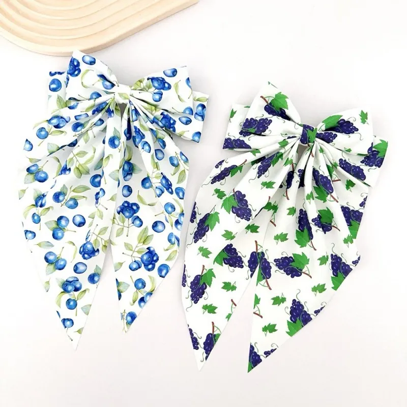 الكرز طباعة طبقة مزدوجة القوس الربيع كليب عنبية العنب التعادل صبغ النسيج طويل غاسل لطيف إكسسوارات الشعر للنساء