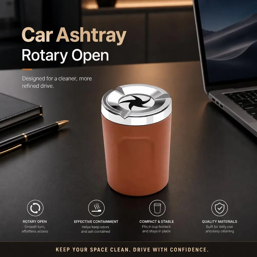 Rotating Lid Car Ashtray Ceramic Inner Liner Heat Resistant Smokeless Portable Ash Tray For Vehicle Cup Holder Car Accessories view 5