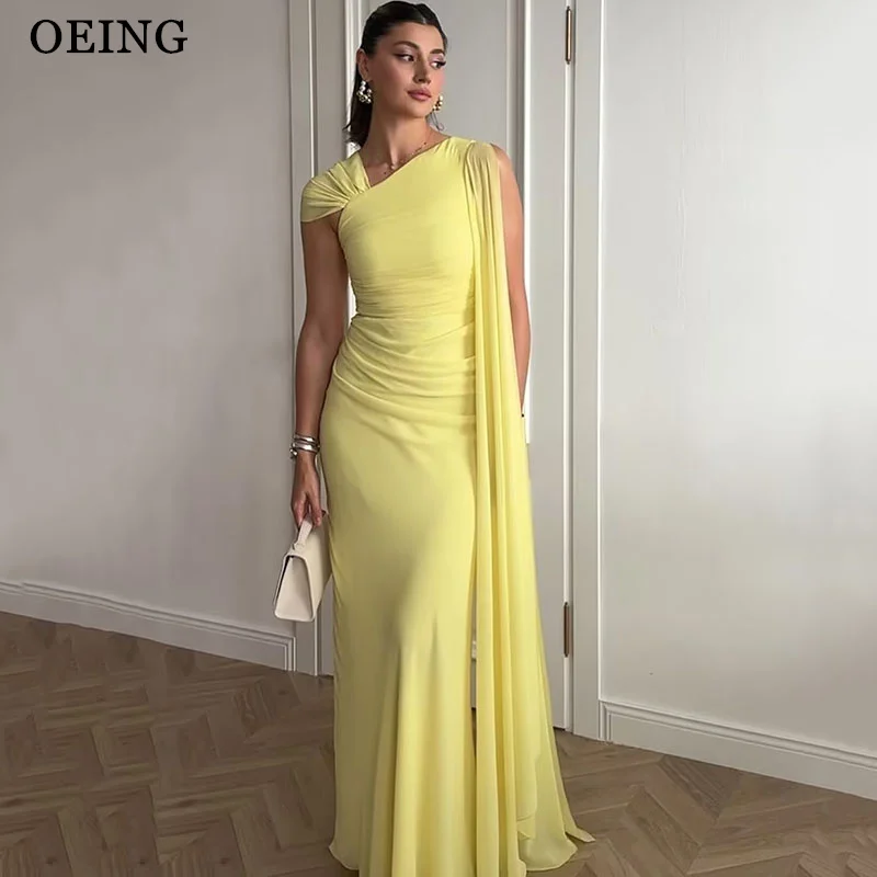 OEING  Light Yellow Mermaid Prom Dresses Elegant Satin One Shoulder Party Gowns Simple Floor-Length 2024 Customized