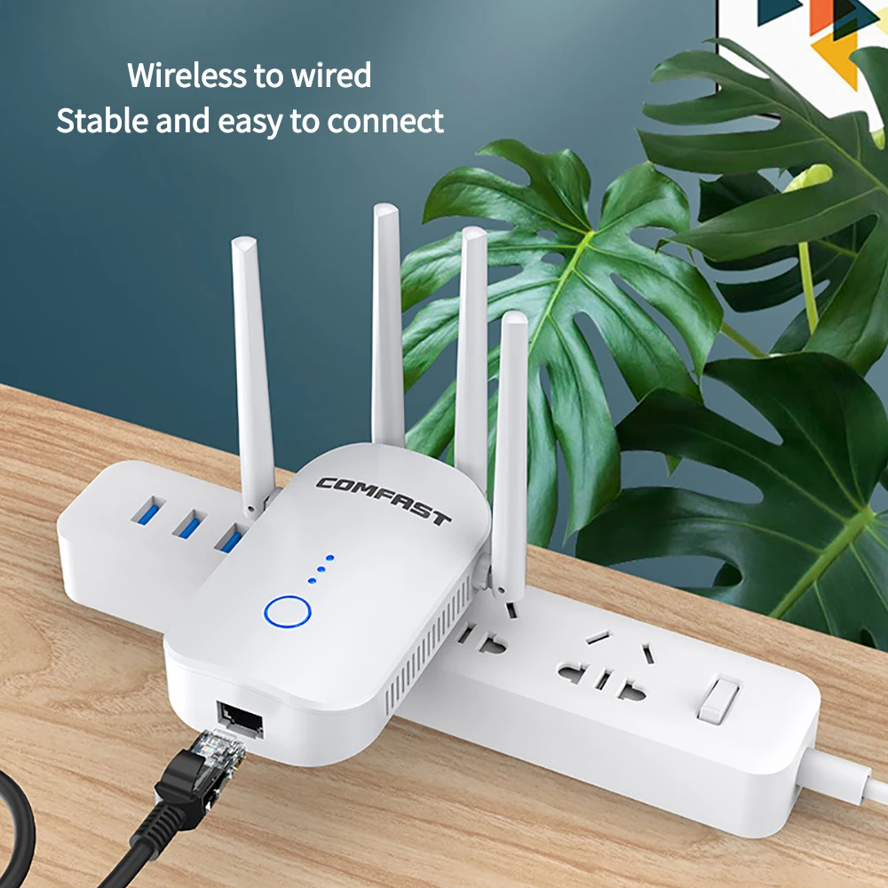 Wifi Extender 1200Mbps Wireless Wi Fi Repeater Dual Band 2.4&5Ghz Wifi Router Long Range Booster 4 Antenna Wi-fi Amplifier EU/UK