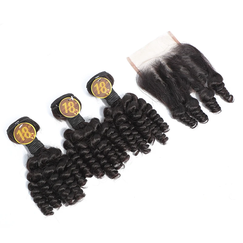 

Funmi Curl Human Hair Pack Bouncy Curl Пучки человеческих волос с кружевной застежкой Remy Bouncy Curly 4x4 Кружевная застежка с 3 пучками