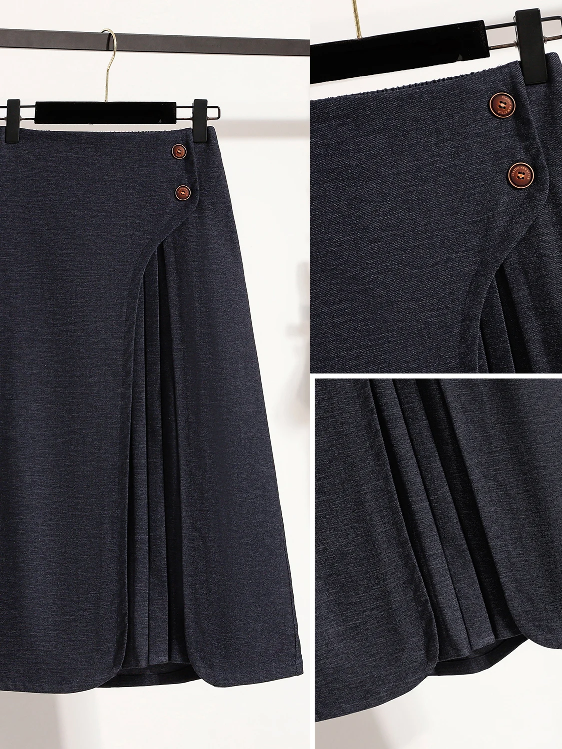 Authentic Simple Mid-Length Pleated Skirt Elastic Waist plus Size Women's Casual Commute Style Polyester Lyocell Cotton Blend