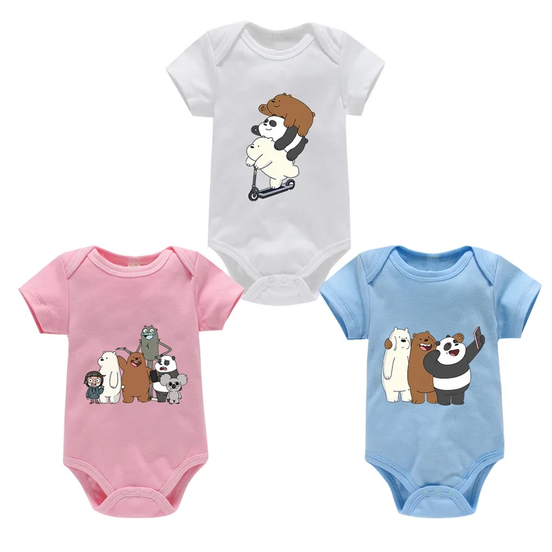 

We Bare Bears Newborn Clothing Cute Anime Cotton Comfortable Soft Boys Girls Infants 0-24m Summer Short Sleeved Baby Jumpsuit