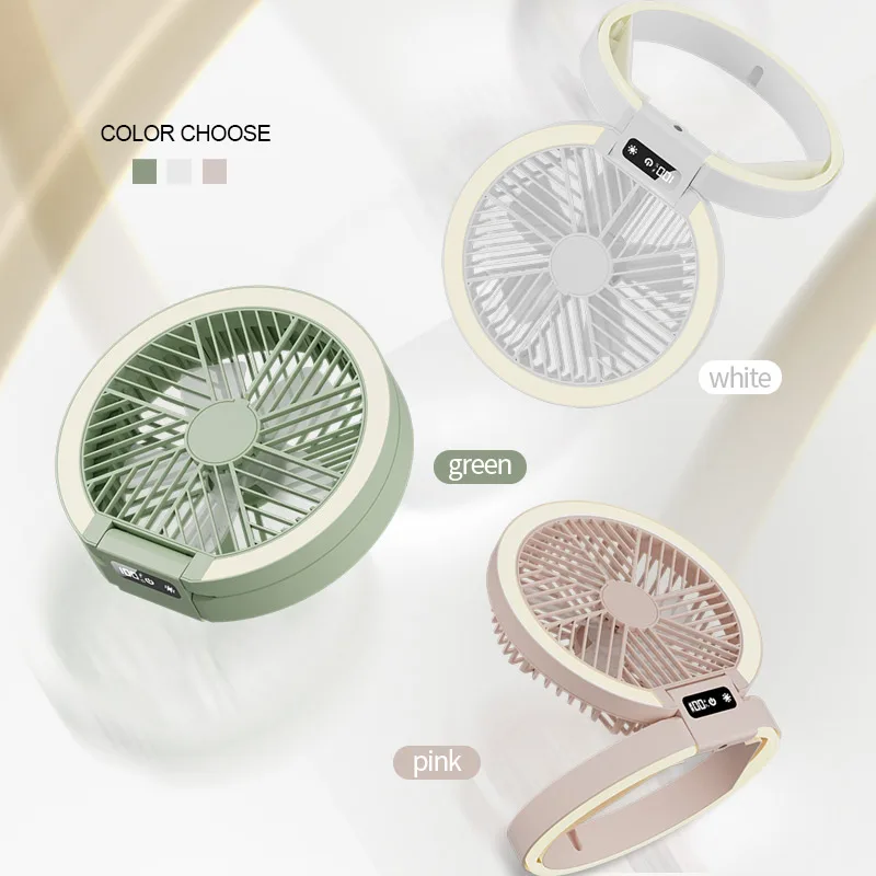 Portable Desktop Camping Fan USB Rechargeable Wall Mounted Fan with Small Night Light Circulator Wireless Ceiling Electric Fan
