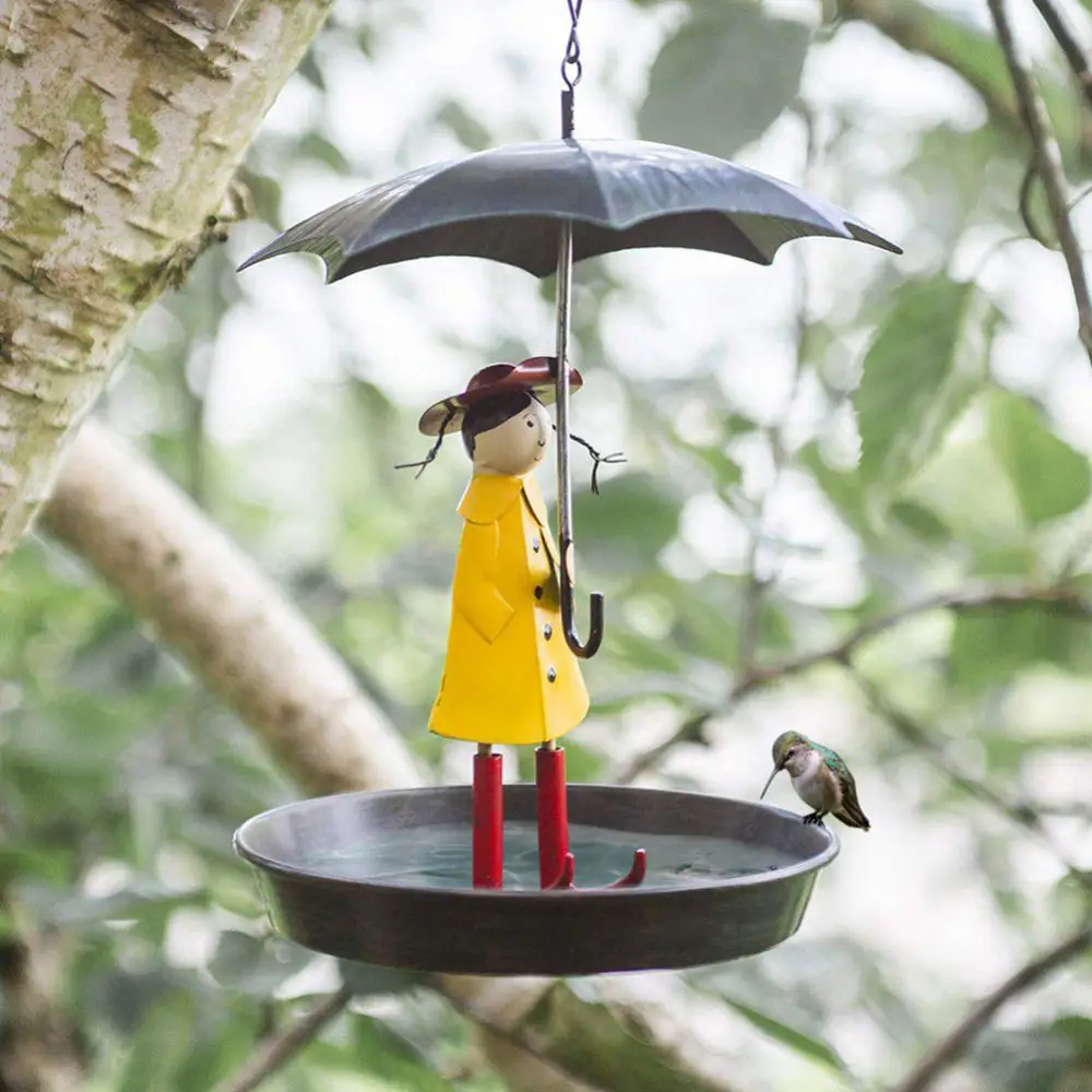 Bird Feeder Umbrella Girl Metal Household Creative Garden Accessories Wild Birds Feeding Courtyard Outdoor Universal