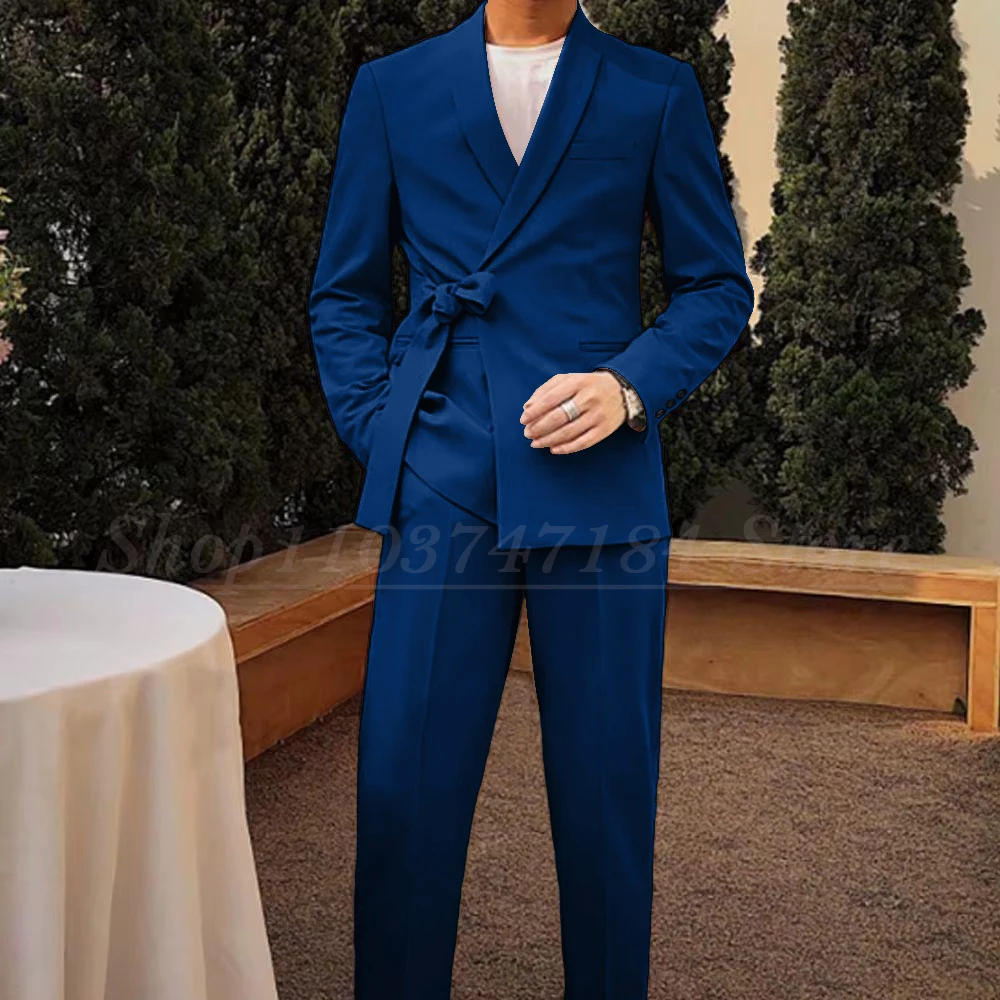 

Slim Fit Suits for Men Fashion 2 Piece Jacket Pants Casual Solid Color Blazer High Quality Skinny Male Clothing Terno Costume