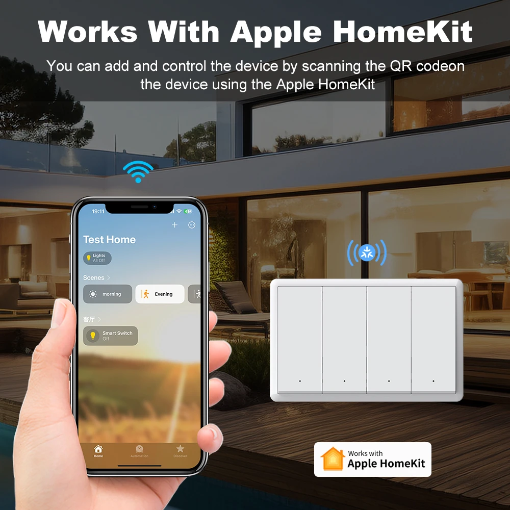 Tuya WiFi Matter Light Push Button Physical Switch No Neutral &Neutral Wire Remote Control for Alexa Google Home Siri Homekit