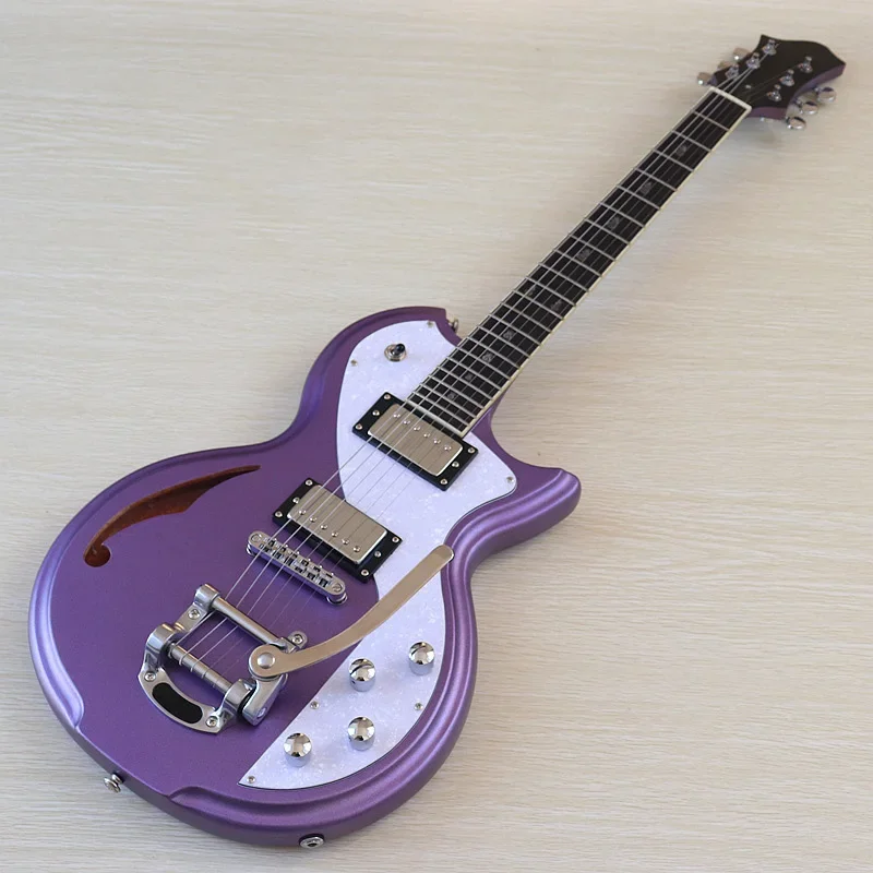 6 String Electric Guitar Solid Okoume Wood Body Purple Guitar 39 Inch High Gloss Music Instrument With White Pickguard