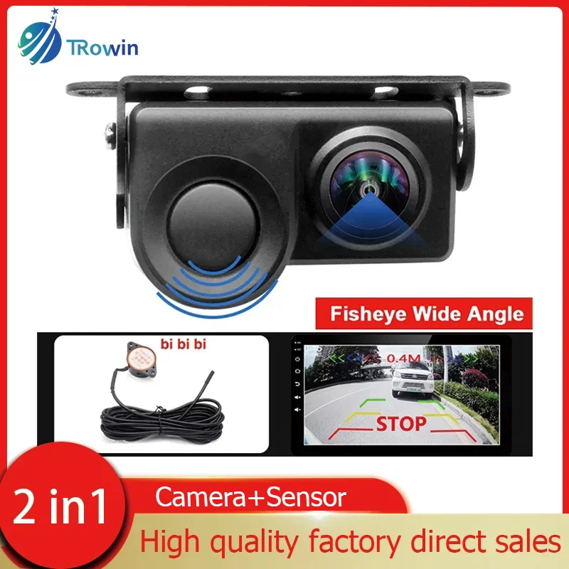 

2in1 Sound Alarm Parking Assistant System Waterproof 170°Radar Detector Sensor Car Reverse Backup Rear View Camera Night Vision