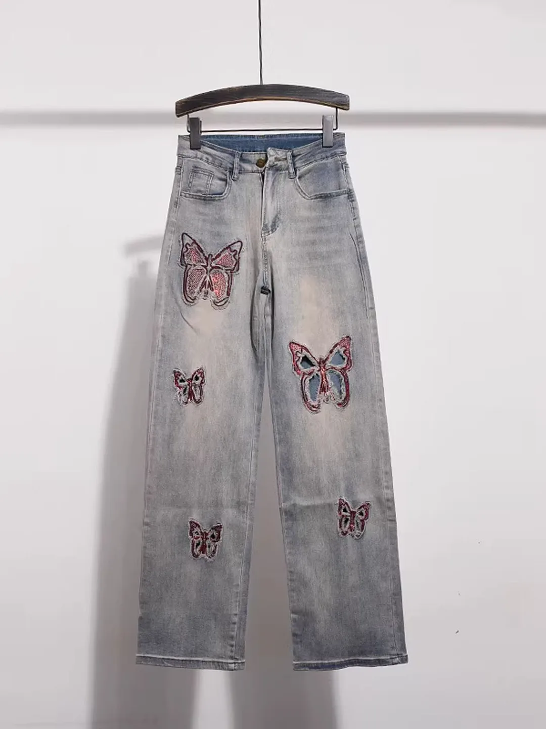 

Весна 2026: Новые женские джинсы с вышивкой и вырезами, широкие, с высокой талией, блестящие, модные, брендовые, маленькие размеры