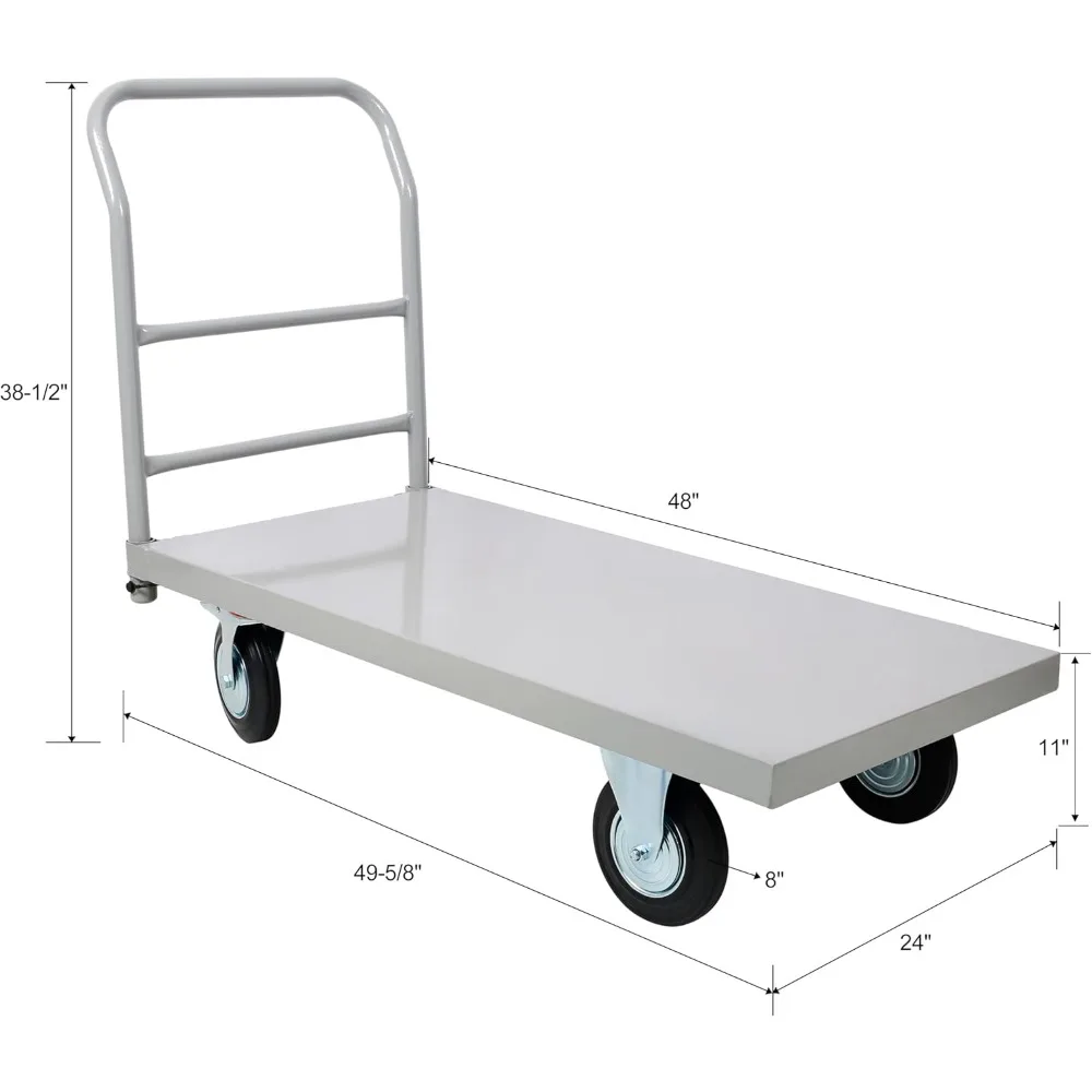 Carrinho de dolly plano para caminhão com plataforma resistente com rodas, capacidade de 2.000 lb, deck de aço de 24 x 48 polegadas, cinza