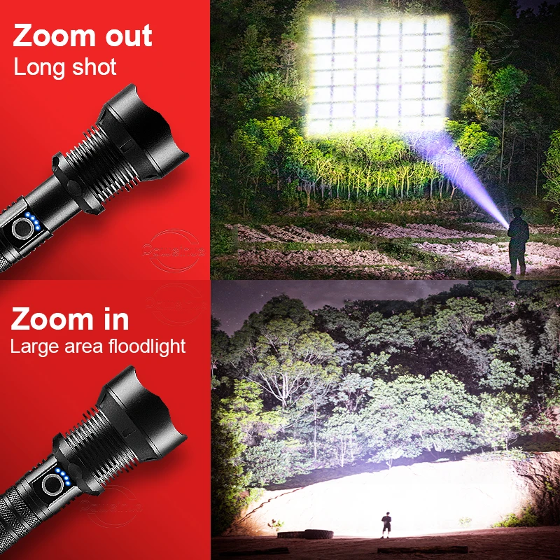 Most Powerful LED Flashlight 50W USB Rechargeable Torch Light 1500Meter XHP360 High Power Flashlight Tactical Lantern