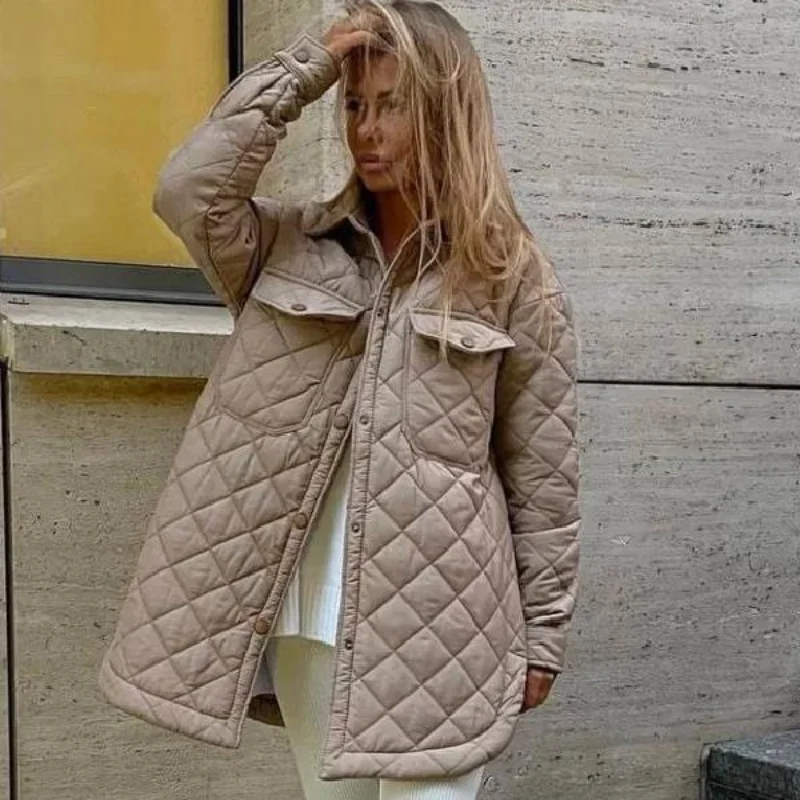 Winter Down Coat Vintage Green Pink Parka  Spring Women Oversize Casual Lapel Warm Loose Long Cotton Jacket Outwear Female