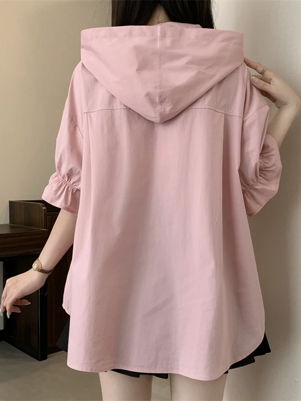 Faionable Large Size Button up Hoodie ort Sve irt New Chinese Sle 2024 Summer New Arrival Women's Casual irt