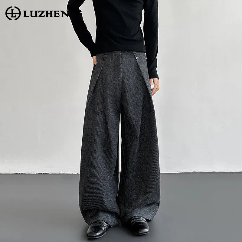 LUZHEN Straight Design 2026 Fold New Loose Fashion Original Casual Pants Men's Solid Color High Quality Wide Leg Trousers JY9133