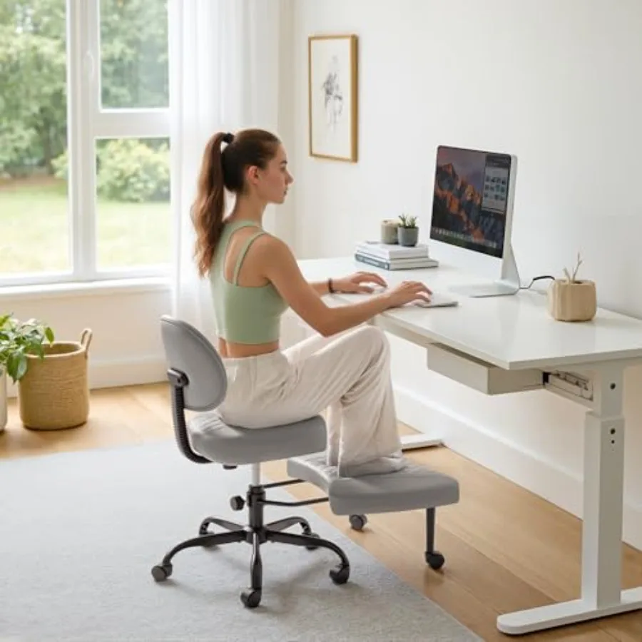 

Эргономичное офисное кресло для работы на коленях с перекрестными ножками, на колесиках, с поворотом на 360°, регулируемое по высоте, с подставкой для ног, для людей с СДВГ