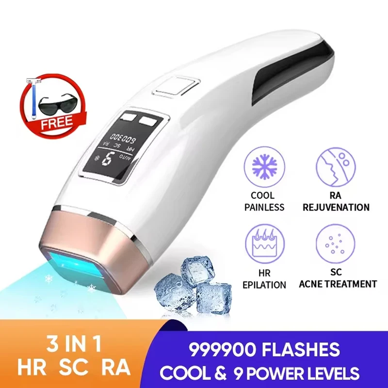4 in1 Laser Hair Removal IPL Epilator 999000 Flash Cooling Acne Treatment Rejuvenation Device for Home Bikini Trimmer LCD Screen