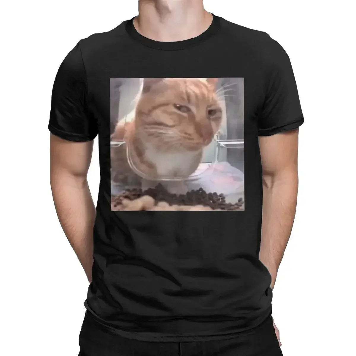 Mr Fresh The Side Eye Cat T Shirts for Men Pure Cotton Novelty T-Shirt Round Collar Funny Meme Tees Short Sleeve Tops Gift