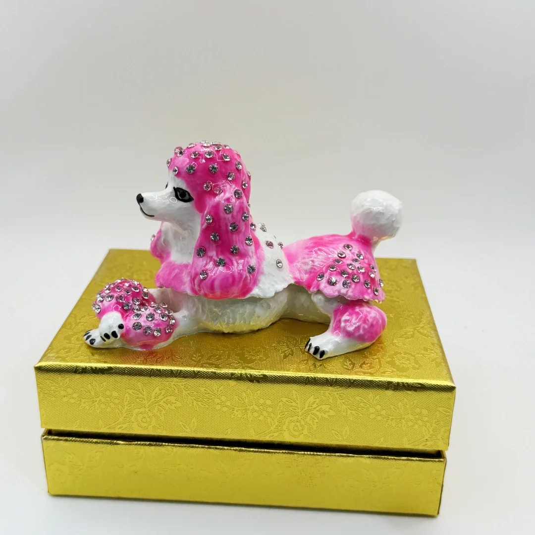 Alloy Jewelry Poodle Storage Box Cute Big Creative Exquisite Home Decoration Ornaments, Enamel Plated Pet Shaped Ornaments Gift