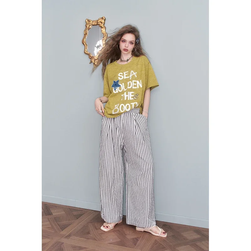 ELFSACK Vintage Acid Wash Graphic T-Shirt, Retro Aesthetic Oversized Streetwear Top, Cute Star Patchwork Tee for Women,