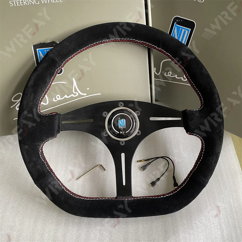 Car Modification D Shape Steering Wheel 14 Inch Competitive Racing Steering Wheel 340mm Suede Universal